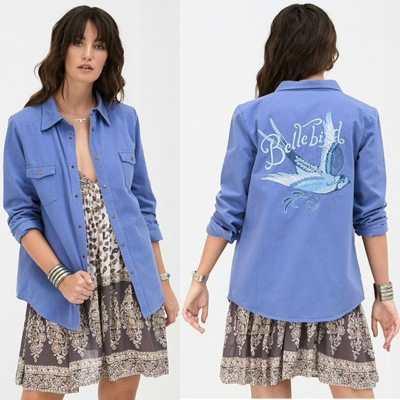 Blue Belle Chambray Jacket Bellebird Spell Designs S Bird Buttondown Shirt - Picture 7 of 16